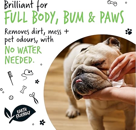 BUGALUGS Dog Wipes, 100% Plastic Free Biodegradable pet wipes for full body, eye wipes, ear wipes, bum & paws. 110 sensitive dog grooming wipes for dogs, puppy & cat grooming (Fragrance Free)