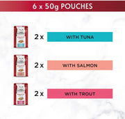 GOURMET Mon Petit Intense Fish Variety Tuna, Salmon, Trout Wet Cat Food 6x50g (Pack of 8)