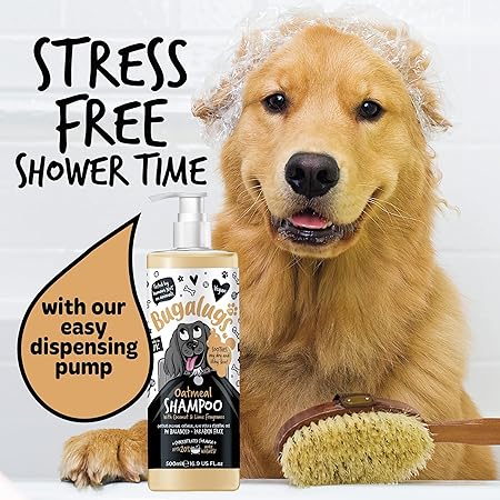 BUGALUGS Itchy Dog Shampoo with Oatmeal & Aloe Vera Dog professional Vegan dog grooming products for smelly dogs with fragrance can use as puppy shampoo (500ml)