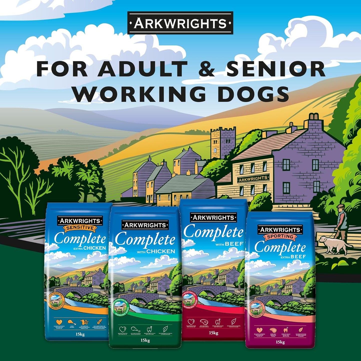 Arkwrights Sensitive Complete Dry Dog Food 15kg - Extra Chicken and Wheat Free Recipe - Sensitive Nutrition for Working Adult Dogs - Dry Dog Biscuits