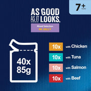 FELIX As Good As it Looks Senior 7+ Wet Cat Food Mixed Selection in Jelly Beef, Salmon, Chicken, Tuna 40 x 85g Pouches