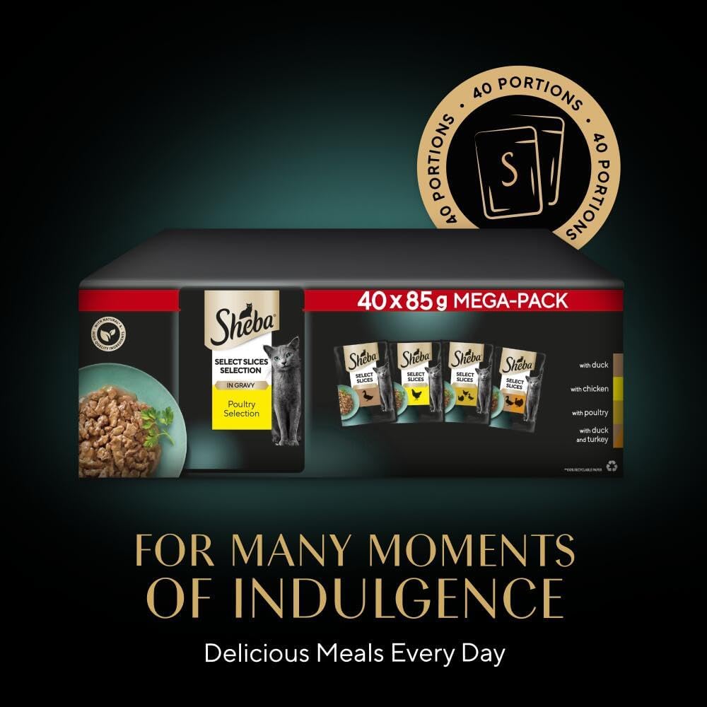 Sheba Select Slices Cat Wet Food - Poultry Selection in Gravy - 40x85g (Pack of 1)