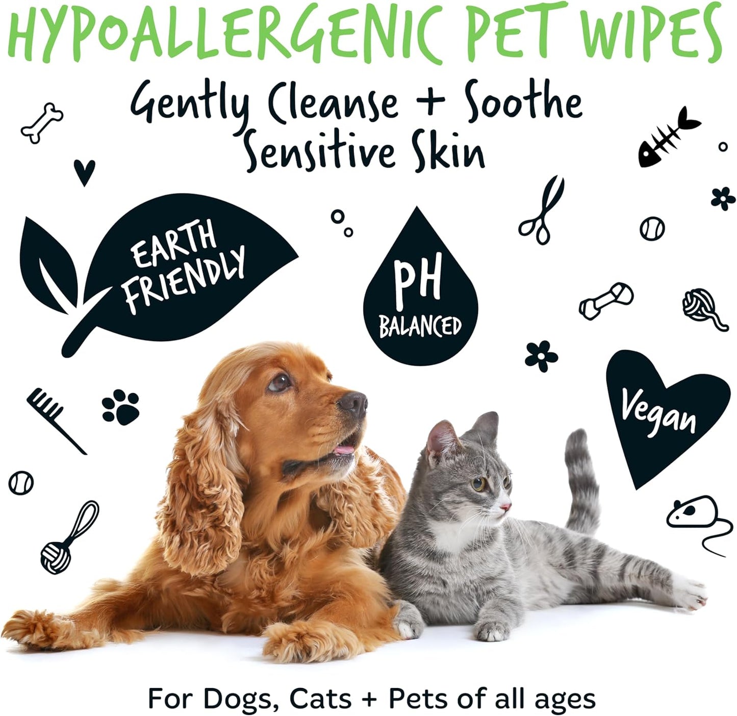 BUGALUGS Dog Wipes, 100% Plastic Free Biodegradable pet wipes for full body, eye wipes, ear wipes, bum & paws. 110 sensitive dog grooming wipes for dogs, puppy & cat grooming (Fragrance Free)