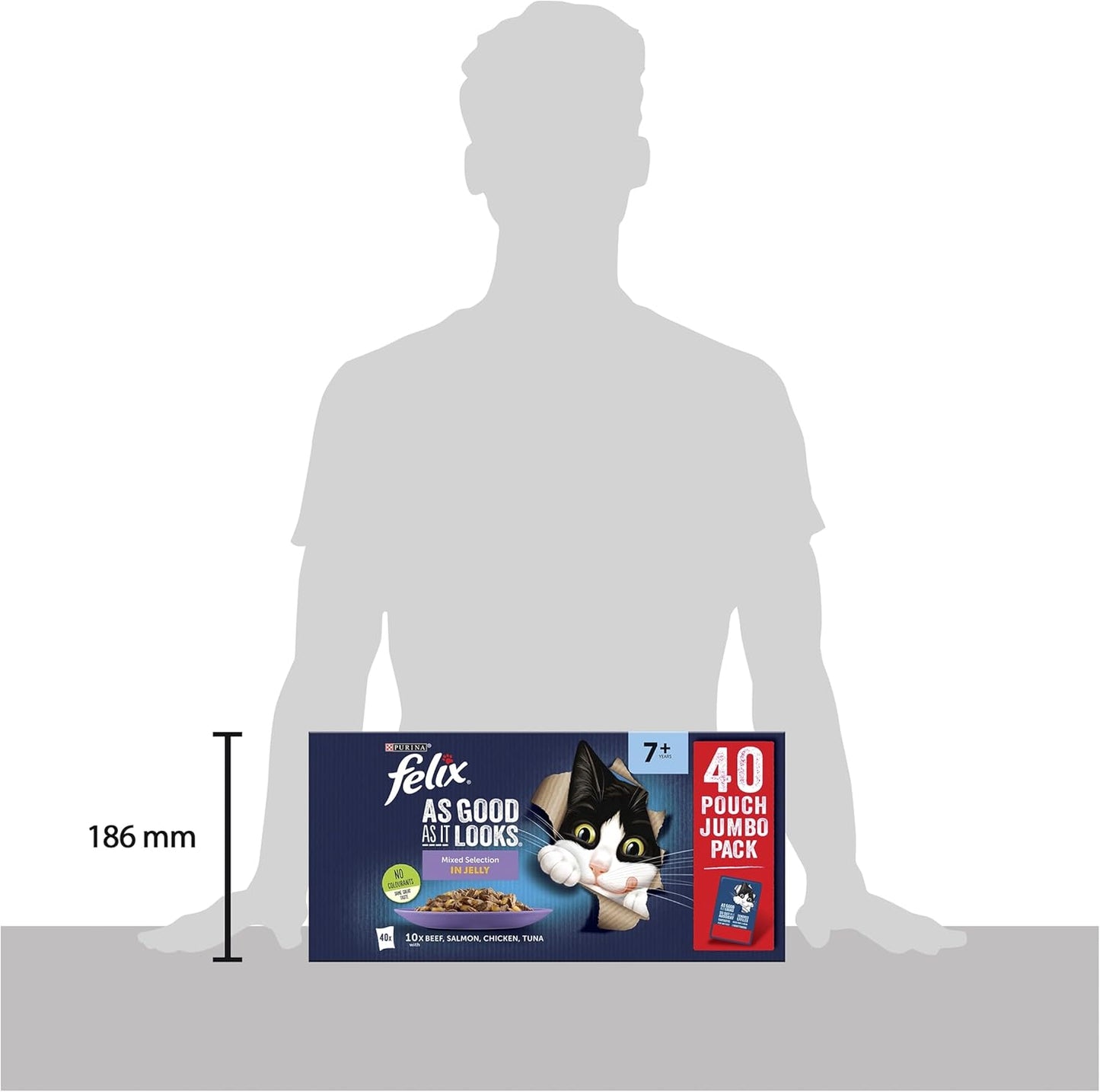 FELIX As Good As it Looks Senior 7+ Wet Cat Food Mixed Selection in Jelly Beef, Salmon, Chicken, Tuna 40 x 85g Pouches