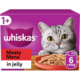 Whiskas 1+ Meaty Selection in Jelly 6 x 400 g Cans, Adult Cat Wet Food, Pack of 4