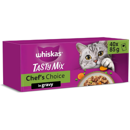 whiskas Tasty Mix 1+Chef´s Choice in Gravy 40x85g Pouches, Adult Cat Food
