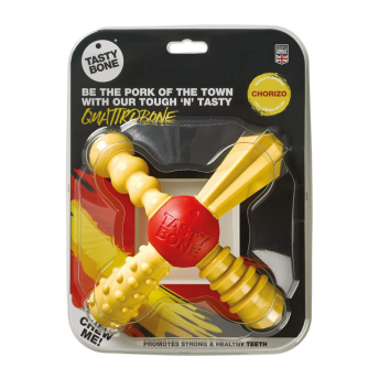 TastyBone QuattroBone Nylon Dog Chew Toy for Large Dogs (Chorizo) - Indestructible for Aggressive Chewers, Everlasting Flavour, Strong Healthy Teeth, Made in the UK