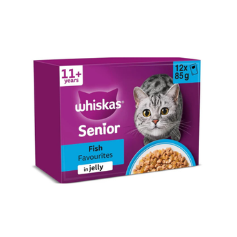 WHISKAS Senior 11+ Wet Cat Food in Jelly 12x85g Fish Favourites (Pack of 4)