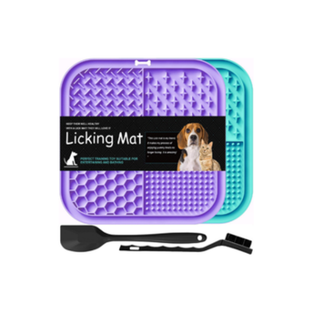 Lesipee Licking Mat for Dogs & Cats 2 Pack, Slow Feeder Lick Pat, Anxiety Relief Dog Toys, Butter Yogurt Peanut, Pets Supplies Bathing Grooming Training (Cyan&Purple)