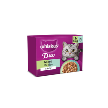 WHISKAS DUO Adult Wet Cat Food in Jelly 12x85g Mixed Medley (Pack of 4)