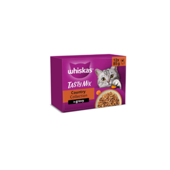 Whiskas Tasty Mix 1+ Country Colletion in Gravy 48 x 85 g Pouches, Adult Cat Food, Pack of 4 (12 x 85 g)