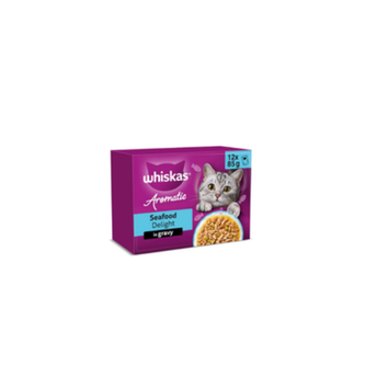 WHISKAS AROMATIC Adult Wet Cat Food in Gravy 12x85g Seafood Delight (Pack of 4)