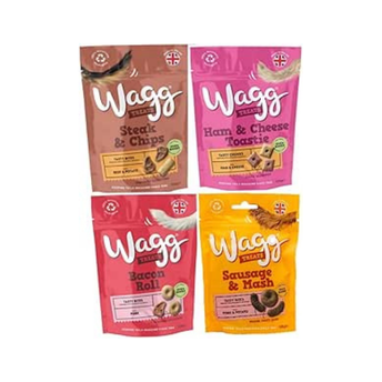 Wagg Dog Treats Bundle Sausage & Mash, Steak & Chips, Bacon Roll, Ham & Cheese Toastie Training Treats for Puppy