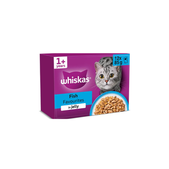 WHISKAS Adult Wet Cat Food in Jelly 12x85g Fish Favourites (Pack of 4)
