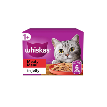 Whiskas 1+ Meaty Selection in Jelly 6 x 400 g Cans, Adult Cat Wet Food, Pack of 4