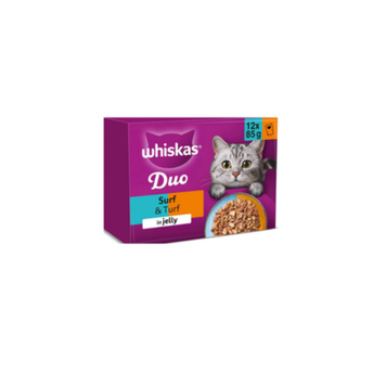 WHISKAS DUO Adult Wet Cat Food in Jelly 12x85g Surf & Turf (Pack of 4)