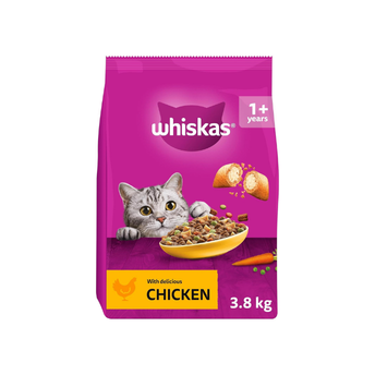 WHISKAS Adult Dry Cat Food 3.8kg with Chicken (Pack of 3)
