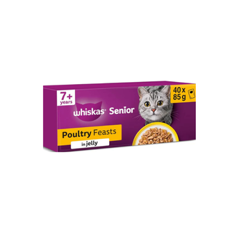 WHISKAS Senior 7+ Wet Cat Food in Jelly 40x85g Poultry Feasts