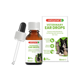 Vetzyme Veterinary Ear Drops for Dogs, Cats and Small Pets - Antibacterial Formula Soothes Irritation (18ml)