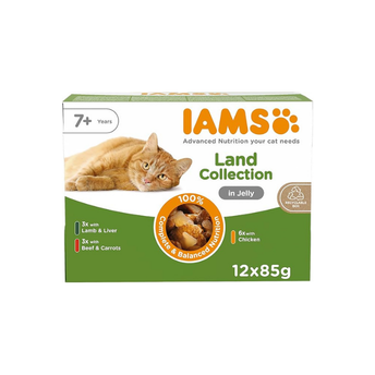 IAMS Senior Wet Cat Food Meat Variety Mix in Jelly 12 x 85g - No Added Sugar