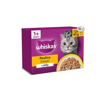 WHISKAS 1+ Cat Pouches Poultry Feasts in Jelly 12 x 85 g