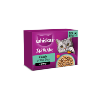 WHISKAS TASTY MIX Adult Wet Cat Food in Gravy 12x85g Catch Of The Day (Pack of 4)