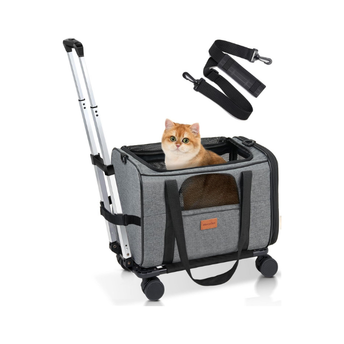 Morpilot Cat Carrier with Wheels Airline Approved, Pet Dog Carrier with Wheels for Small Dogs, Rolling Cat Carrier for Large Cats Puppy Stroller Detachable and Foldable Pet Travel Bag Dark Gray