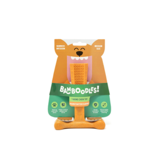 Bamboodles T-Bone Dog Chew Toy – Medium | Peanut Butter Flavour | Long Lasting Natural Chew Stick for Medium Dogs | Durable and Safe Dog Chew for Daily Gnawing Fun