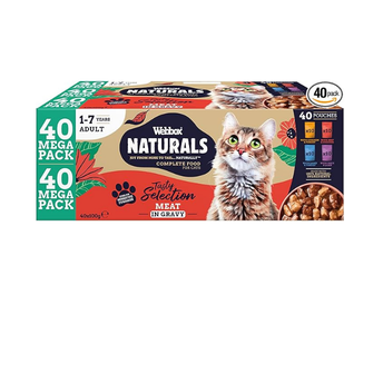 Webbox Naturals Complete Adult Wet Cat Food, 40 x Meat in Gravy Variety Mega Pack - Made with Natural Ingredients and No Nasties (40 x 100g Pouches)