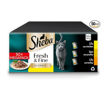 Sheba Cat Wet Food - Fresh and Fine - Cat Pouches Poultry in Gravy - 50 x 50 g Pack