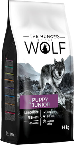 The Hunger of the Wolf Dry Dog Food - For All Breeds, Delicate Formula with Lamb and Rice, Puppy and Junior Dogs - 14 kg