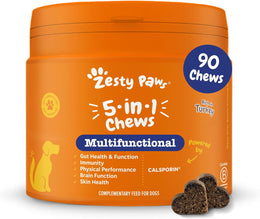 Zesty Paws 5in1 Multivitamins for Dogs | Supports Skin & Gut Health, Brain Function, Immune System, Physical Performance | With Vitamin A, B & C, Folic Acid, Biotin, L-Carnitine | Daily Use | 90 Chews