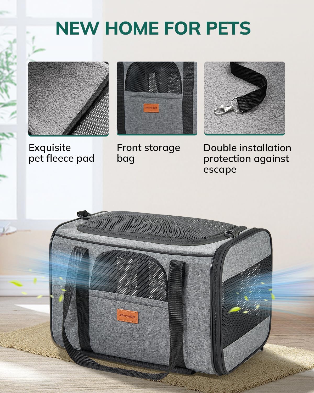 Morpilot Cat Carrier with Wheels Airline Approved, Pet Dog Carrier with Wheels for Small Dogs, Rolling Cat Carrier for Large Cats Puppy Stroller Detachable and Foldable Pet Travel Bag Dark Gray